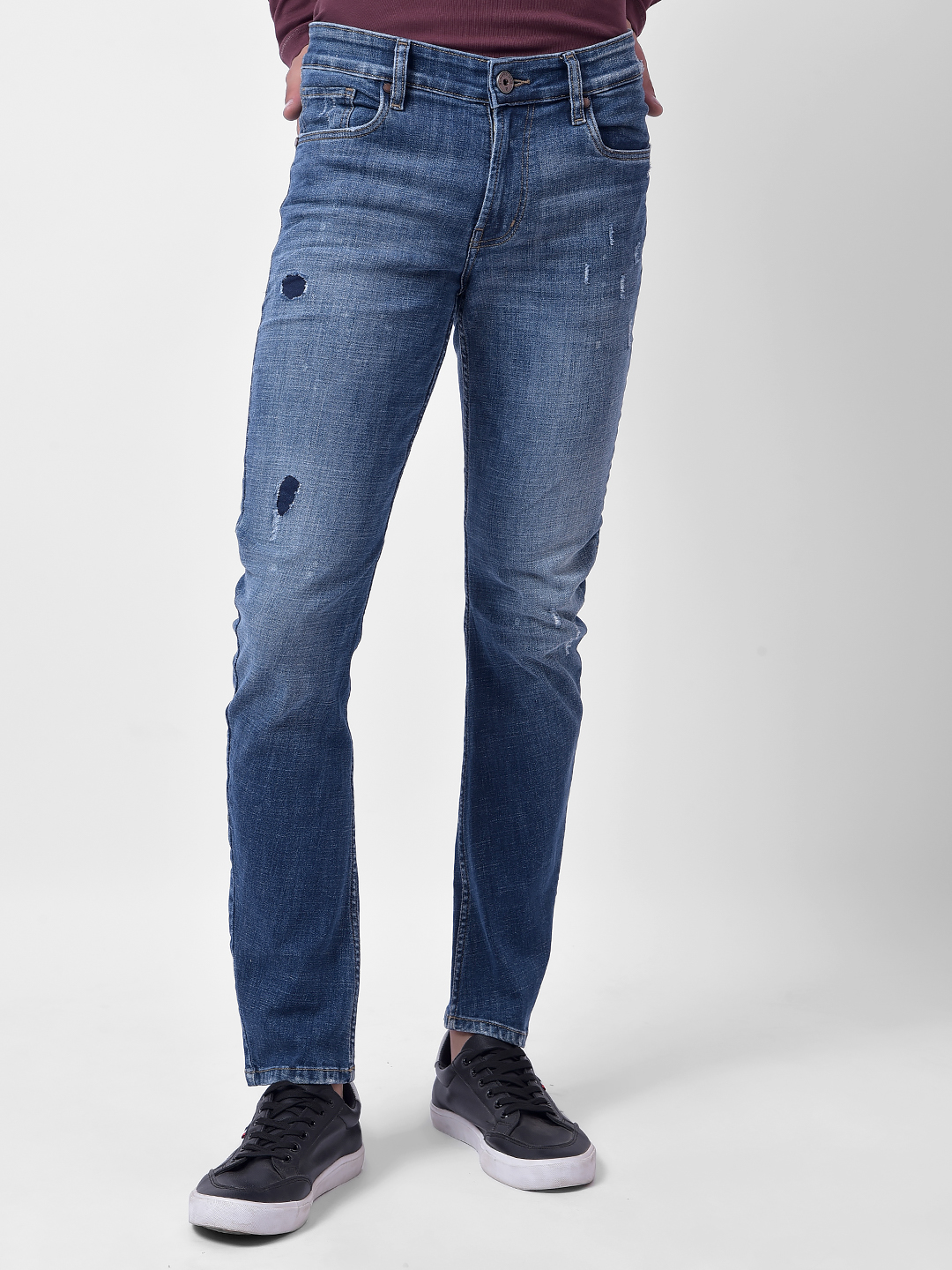 Numero Uno Men Mid Blue Mid Blue Skinny Fit Low Rise Sustainable Jeans